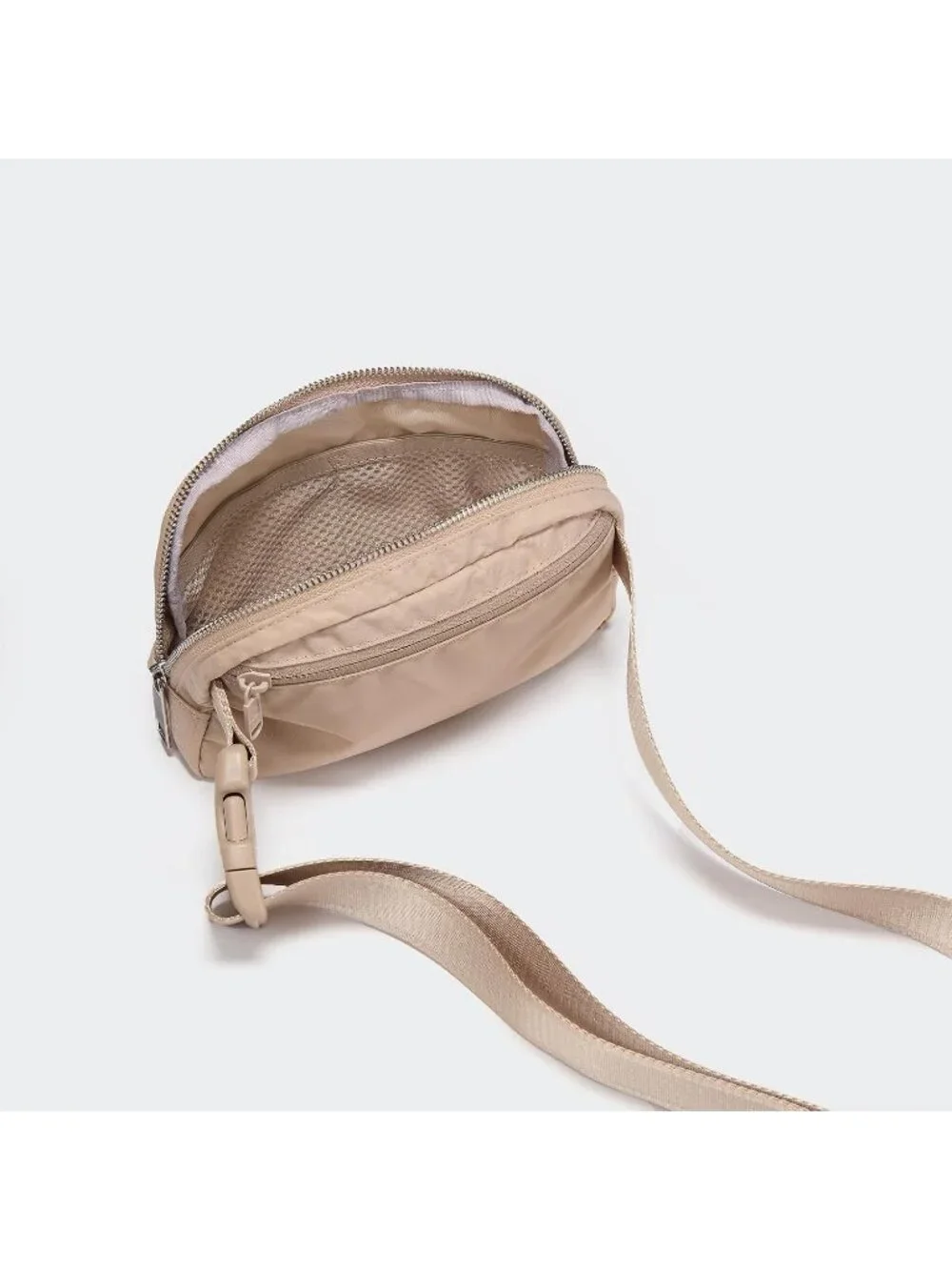 Men's Raw Linen Beige Crossbody Belt Bag Wide Zipper Adjustable Strap 3-Pockets
